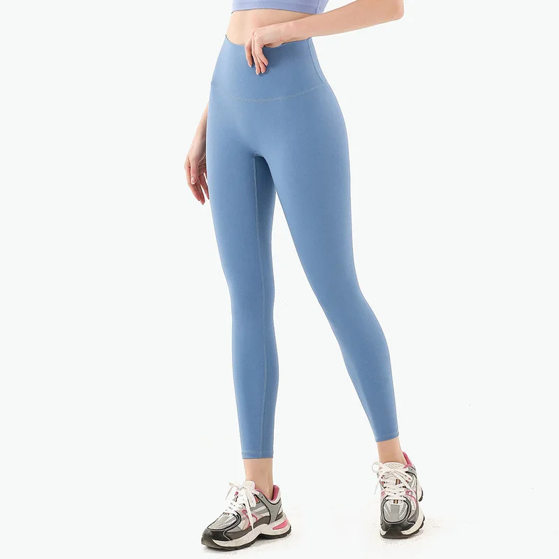 

High waist leggings nude fitness pants women's one-piece cropped pants sports quick-drying tight peach hips leggings