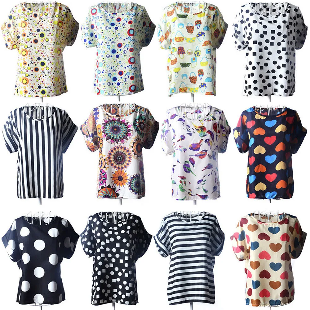 

Fashion Summer Chiffon Print Shirt Women Elegant Blouses Tops Blusas Batwing Sleeve Womens Casual Shirts Outwear Clothes Hot