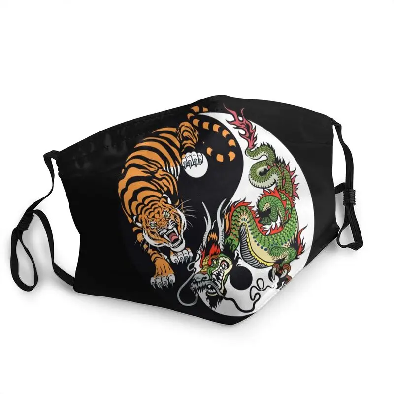 

Маска для лица с китайским драконом и тигром тату-графика, дышащая, с символами Инь и Ян