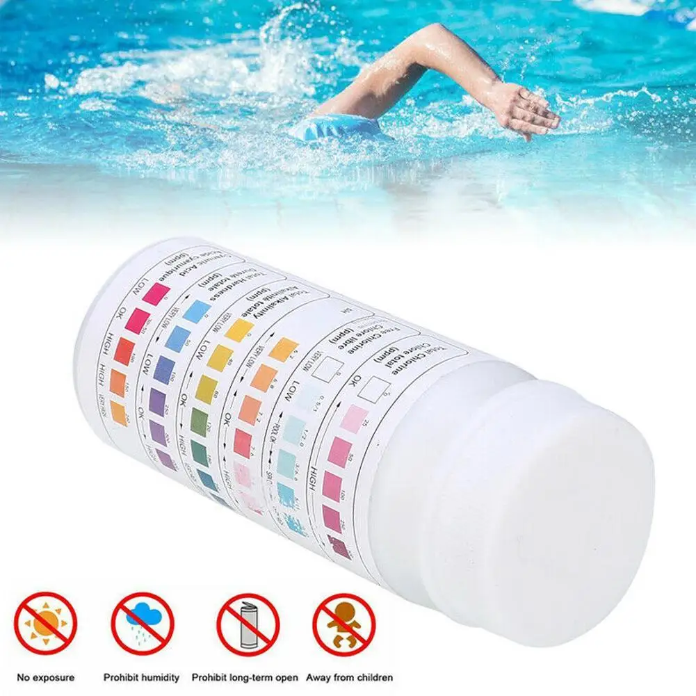 

Bottle Of 50 Multifunctional Swimming Pool Test Paper PH Value Alkalinity Hardness Test Strip