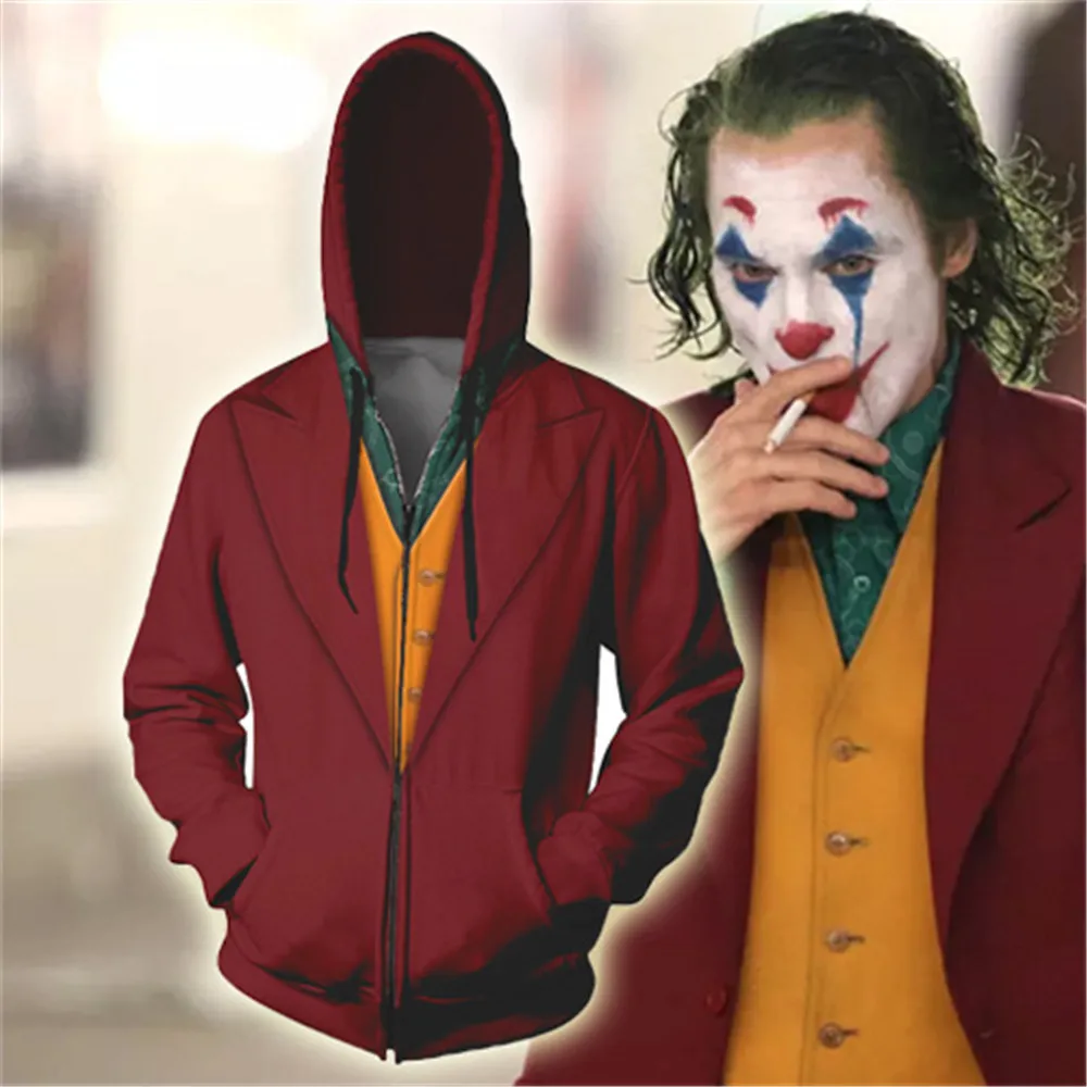 Новый фильм Джокер Косплей Толстовка Хоакин Феникс 3D печать на молнии