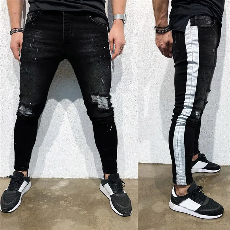 New 2019 Men's Skinny Jeans Fashion Streetwear Hip Hop Slim Fit Male Stretchy Pencils Denim Causal Pants US Size | Мужская одежда