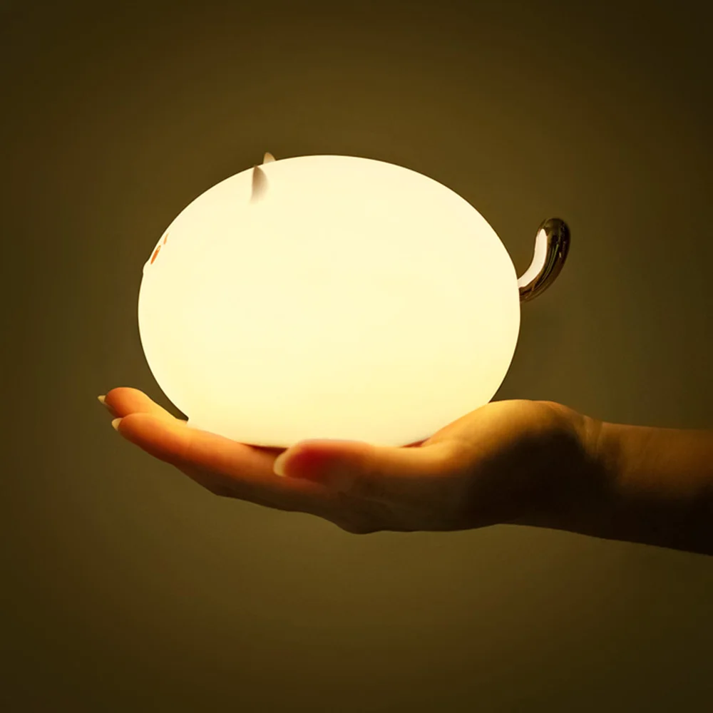 Силиконовый Ночной светильник прикроватный кошачий цвет перезаряжаемый милый