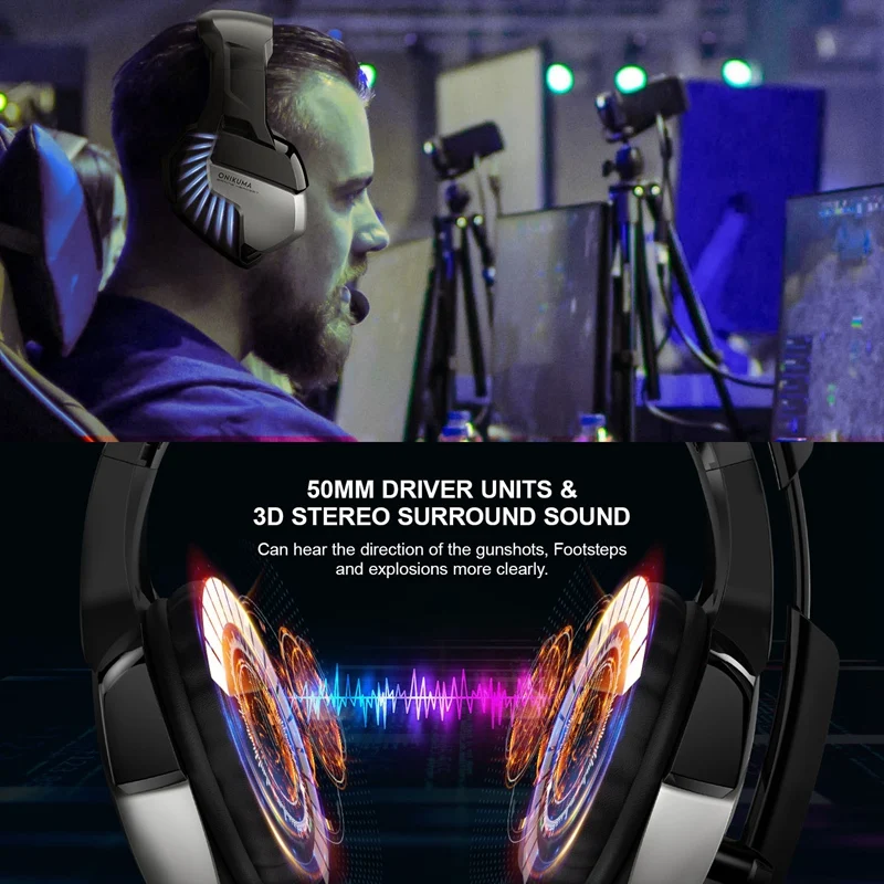 ONIKUMA K5PRO USB + 3 5 мм Проводная гарнитура цветная (RGB) для мобильного телефона
