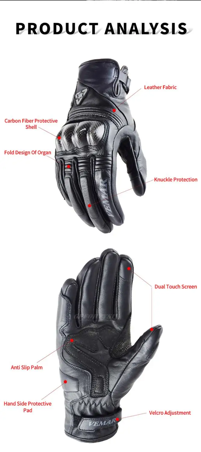 

VEMAR Four Seasons Retro Leather Motorcycle Gloves Moto Women Mens Gloves Touch Screen Knuckles Gel Cycling Glove guantes moto