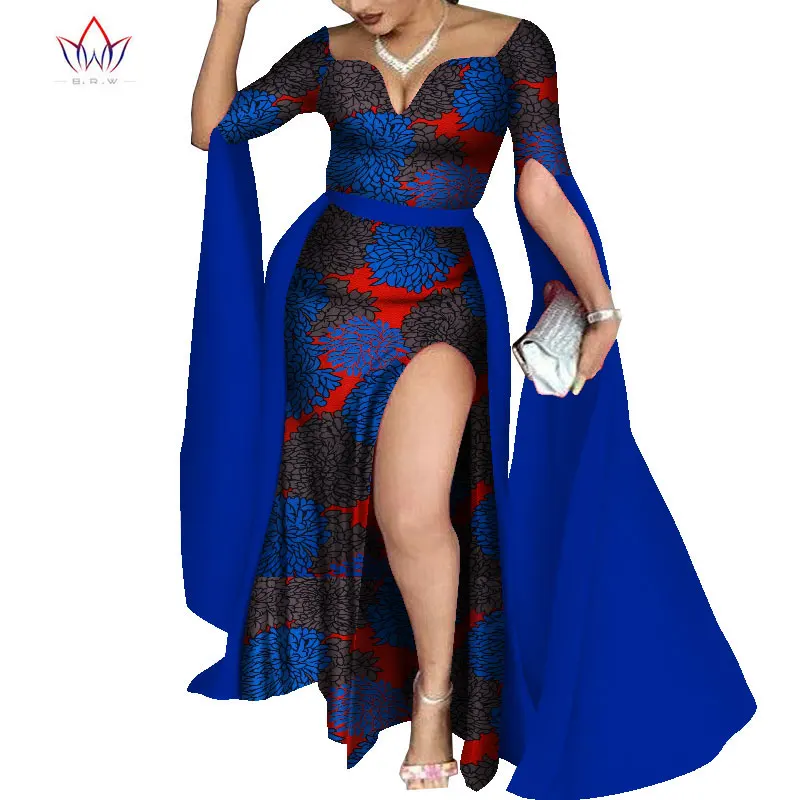 

Big Long Sleeve Dresses for Women Party Wedding Date Dashiki African Women Dresses V Neck African Dresses for Women WY8019