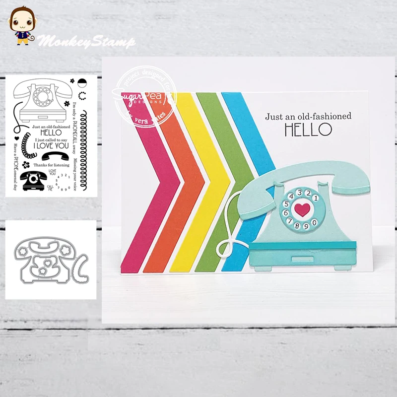 С принтом обезьяна в ретро стиле телефонной линии Трафаретный вырубной штамп