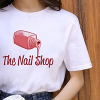womens t shirt 2022 nail polish printing ladies t shirt white top harajuku graphic short sleeved street style t shirt hot sale