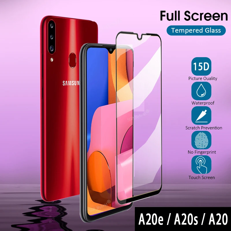 Защитное стекло 15D для Samsung Galaxy A20e A20s A20 защита экрана с полным покрытием