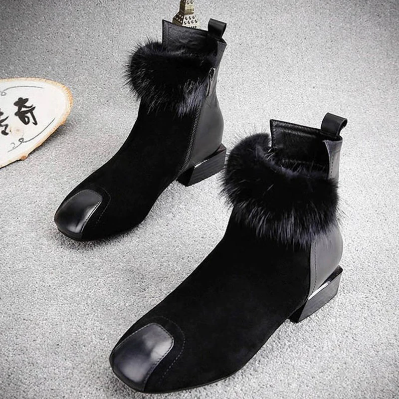 2019 г. Женские ботинки замшевые зимние Осень-зима женские ботильоны на квадратном