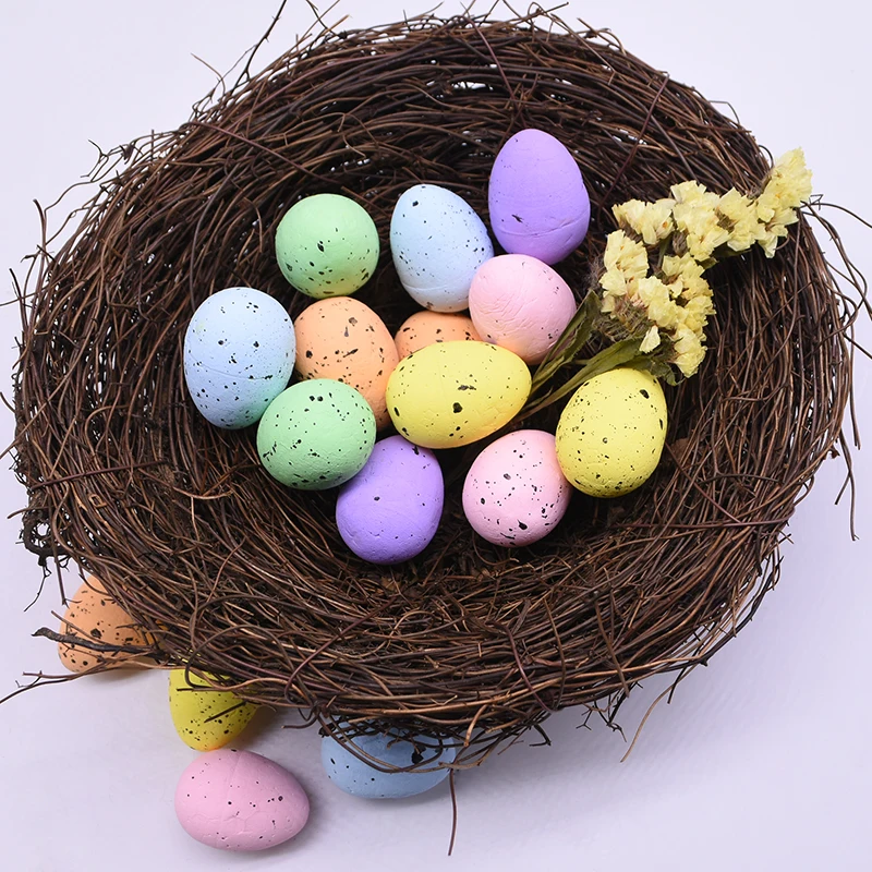 

Happy Easter Party Ornament Rattan Weaving Simulation Birds Nest And Mini Colored Foam Easter Eggs DIY Home Party Decor Supplies