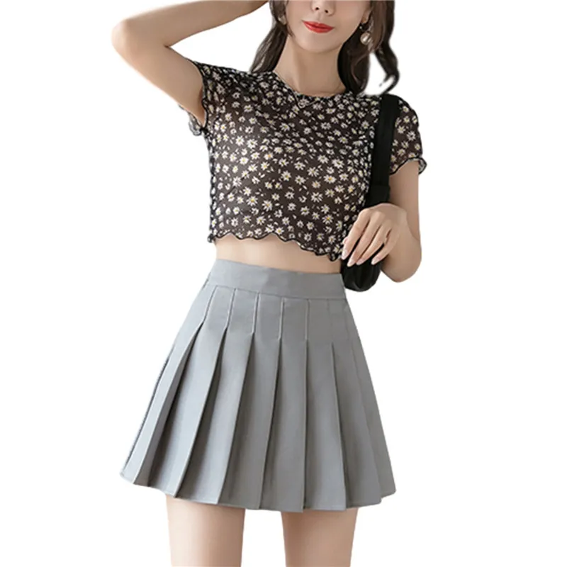 

Summer Women Preppy Style High Waist Streetwear Pleated Skirts Fashion Ladies Casual Dance Show Solid Color Skirt