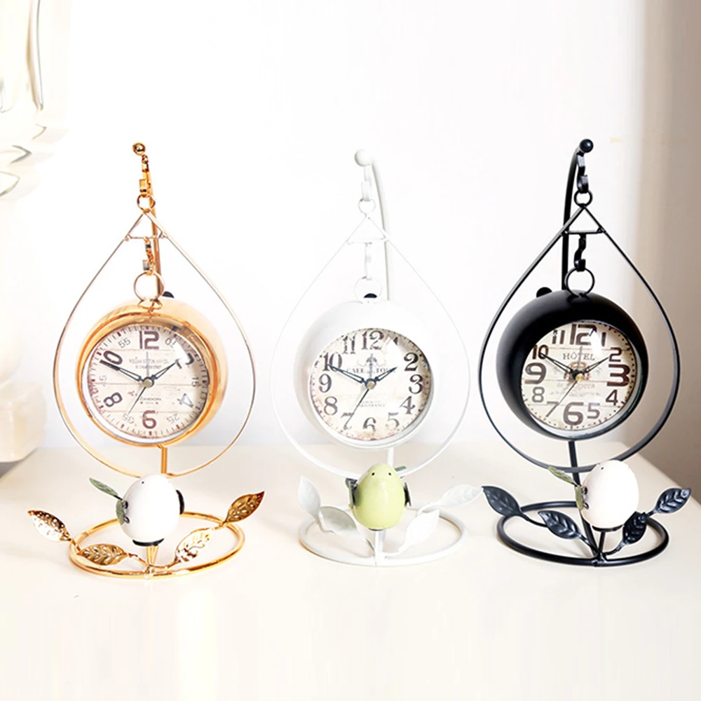 

Retro wrought iron clock silent alarm clock crafts ornaments creative bird clock living room bedroom bedside table clock
