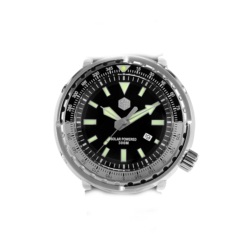 with blck bezel San Martin, новинка, тунец SBDC035, наручные часы, нержавеющая сталь, часы для дайвинга, 30ATM, солнечные, VS37, для движения, для мужчин, t, кварцевые часы для мужчин и женщин - Цвет: with blck bezel