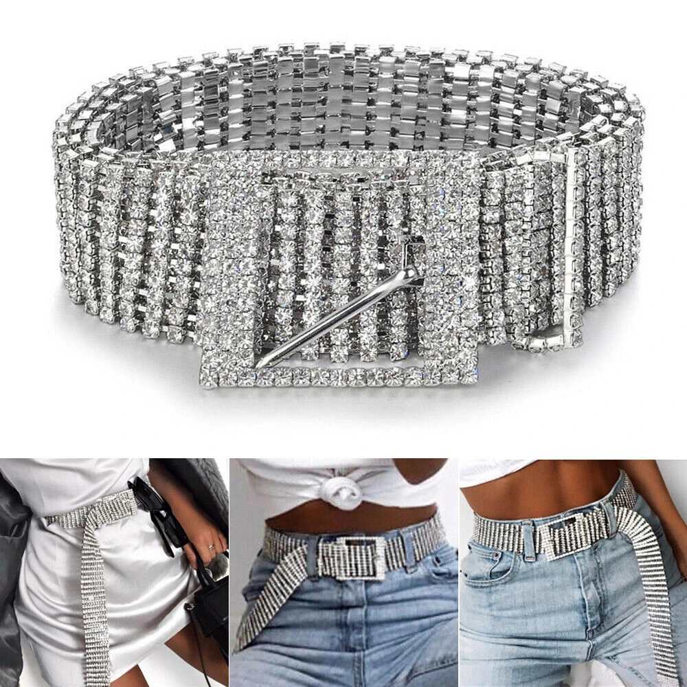 

Luxury Women's Rhinestone Belt Female Bright Bride Wide Bling Crystal Diamond Waist Long Chain Belt Rhinestones Pearl Belts