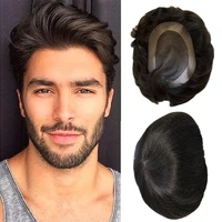natural black men wig replacements toupee fine mono lace pu hairpiece human remy hair toupee for men