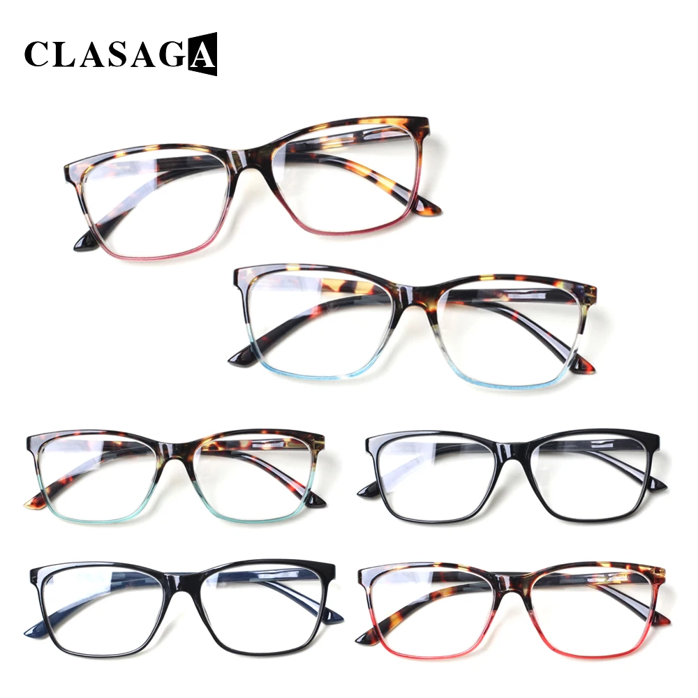 CLASAGA 6 Pack Spring Hinges Reading Glasses Man and Women Rectangular Frame HD Reader Eyeglasses Diopter +1.0+2.0+5.0+6.0