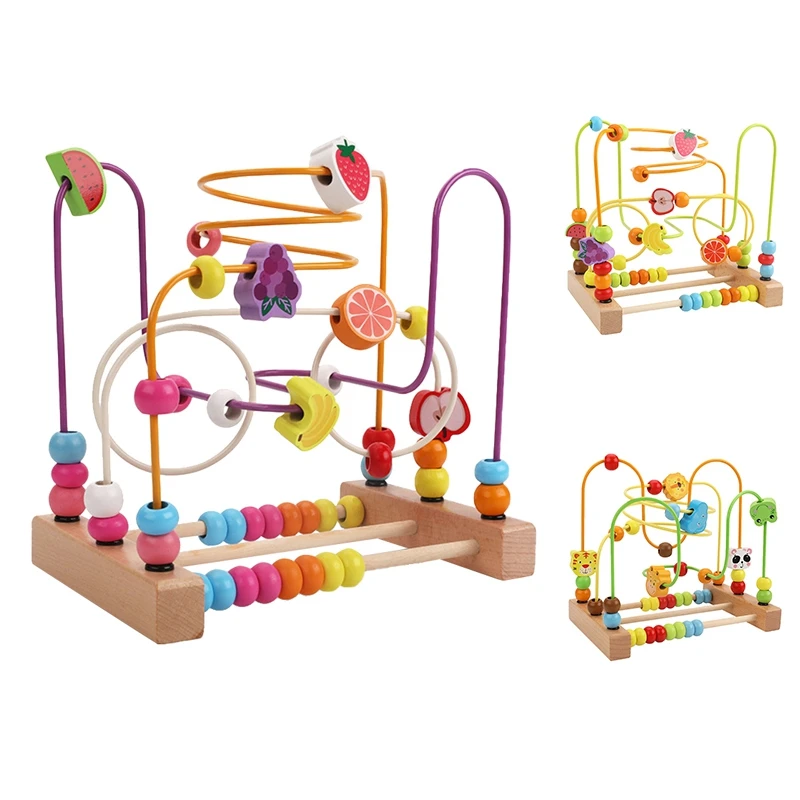 Wooden Maze Circles Around Beads Abacus Math Puzzle Toys for Kids