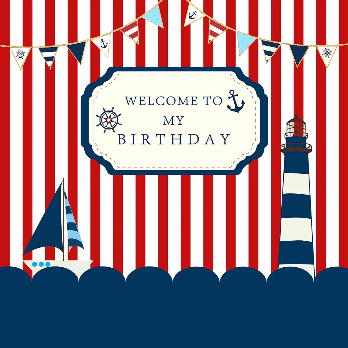 Allenjoy Baby Shower фон флаг якорь Маяк Морской полосатый на день рождения с изображением