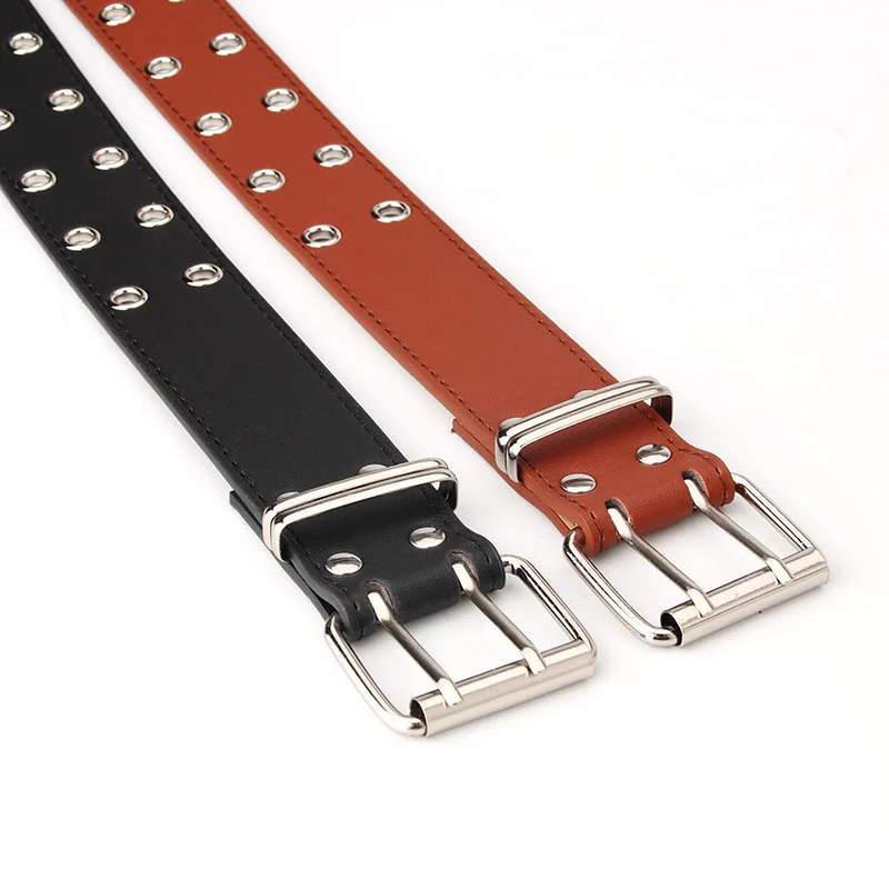

Fashion Women's Trouser Belt Korean Style New High Quality PU Leather Belt Double Row Hollow Out Female's Wide Belt with Jeans