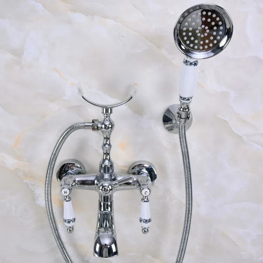 Полированный хромированный настенный смеситель для ванной комнаты Clawfoot