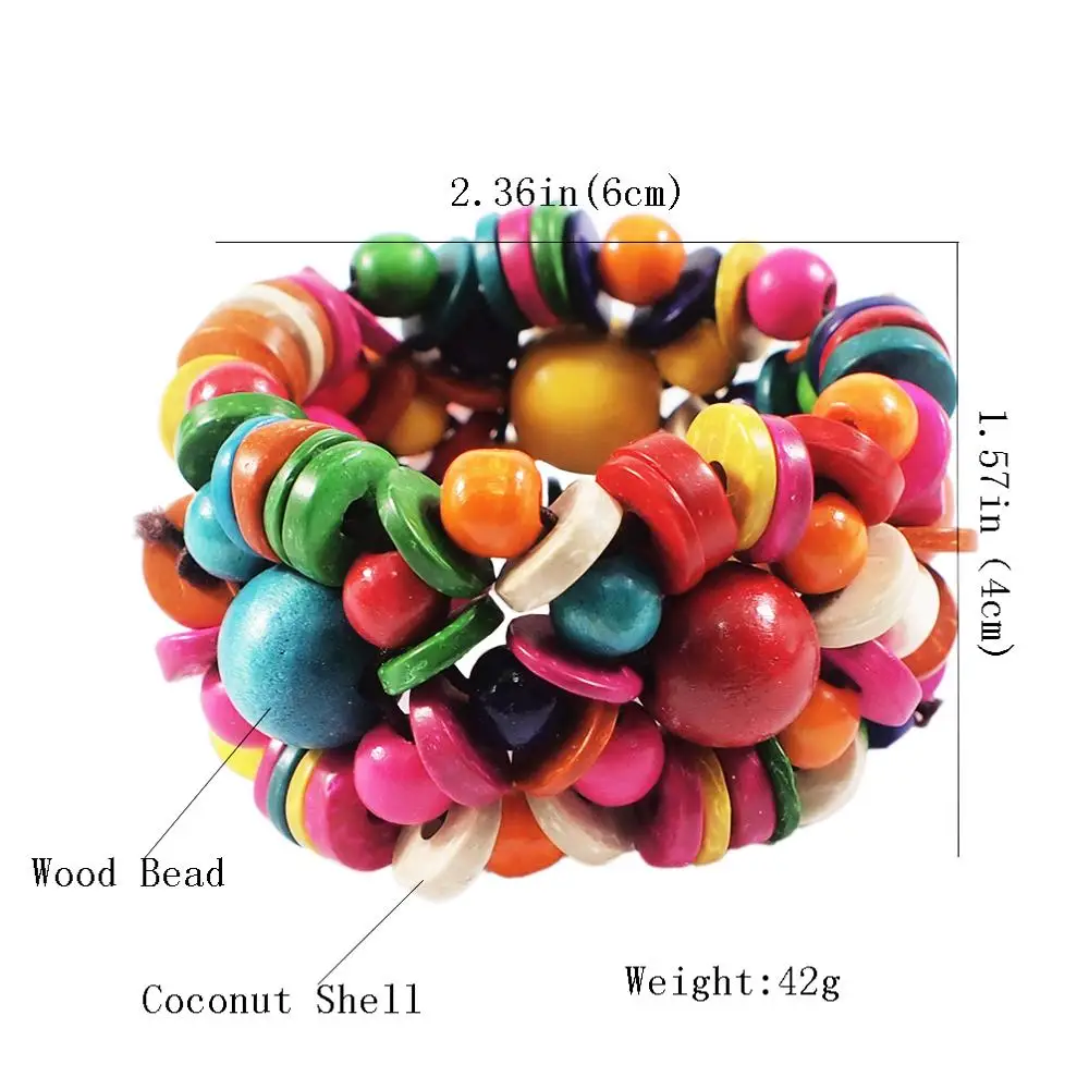 MANILAI Handmade Multicolor Wood Beaded Bracelets For Women Bohemia Statement Big Bracelet Ethnic Jewelry Wholesale | Украшения и