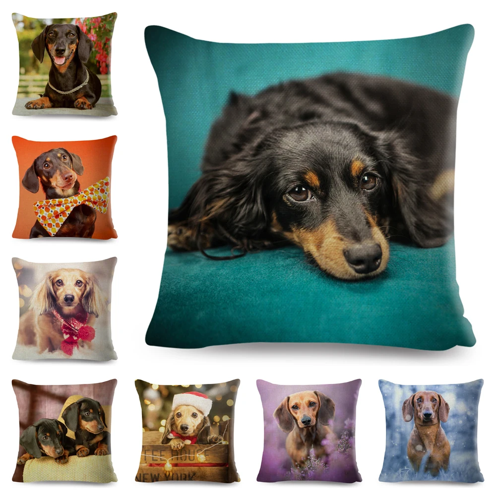 Mini Dachshund Dog Cushion Cover Decor Pet Animal Pillow Cases Polyester Pillowcase for Sofa Home Car Children Room 45x45cm