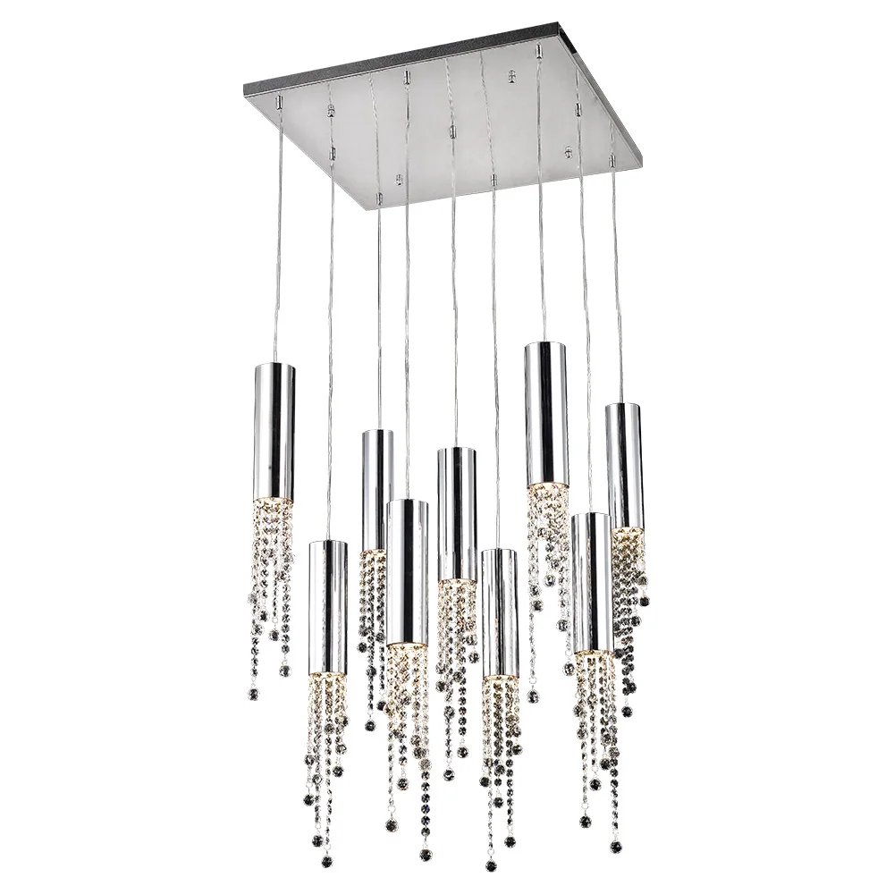 

Modern chrome crystal ceiling chandelier for dining room long loft staircase large hallway lobby kitchen island indoor lighting