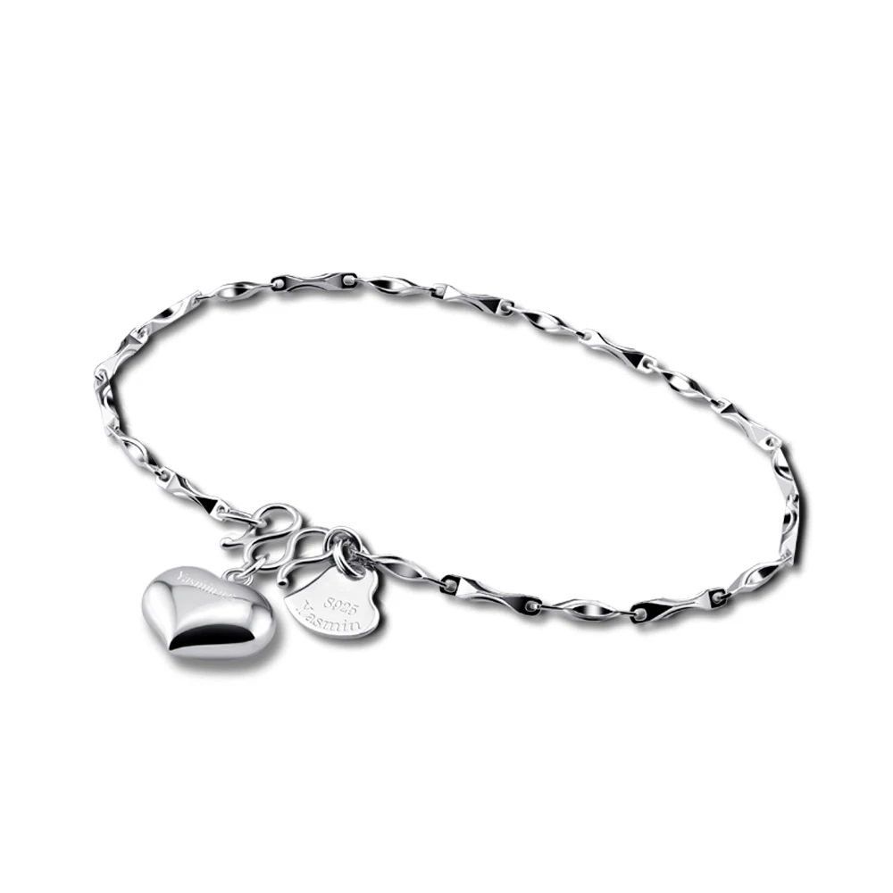 Для настоящих солидных 925 серебро браслет модные в форме сердца для девушек и