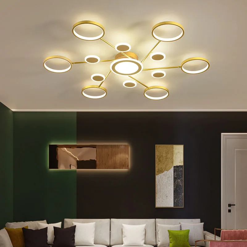 

Modern style golden LED living room bedroom ceiling lamp creative restaurant hotel lighting fixture study chandeliers