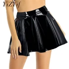 Женская юбка из искусственной кожи с высокой талией, расклешенная плиссированная трапециевидная мини-юбка с эффектом влажного вида, юбка фигуристки для женщин, привлекательная блестящая юбка