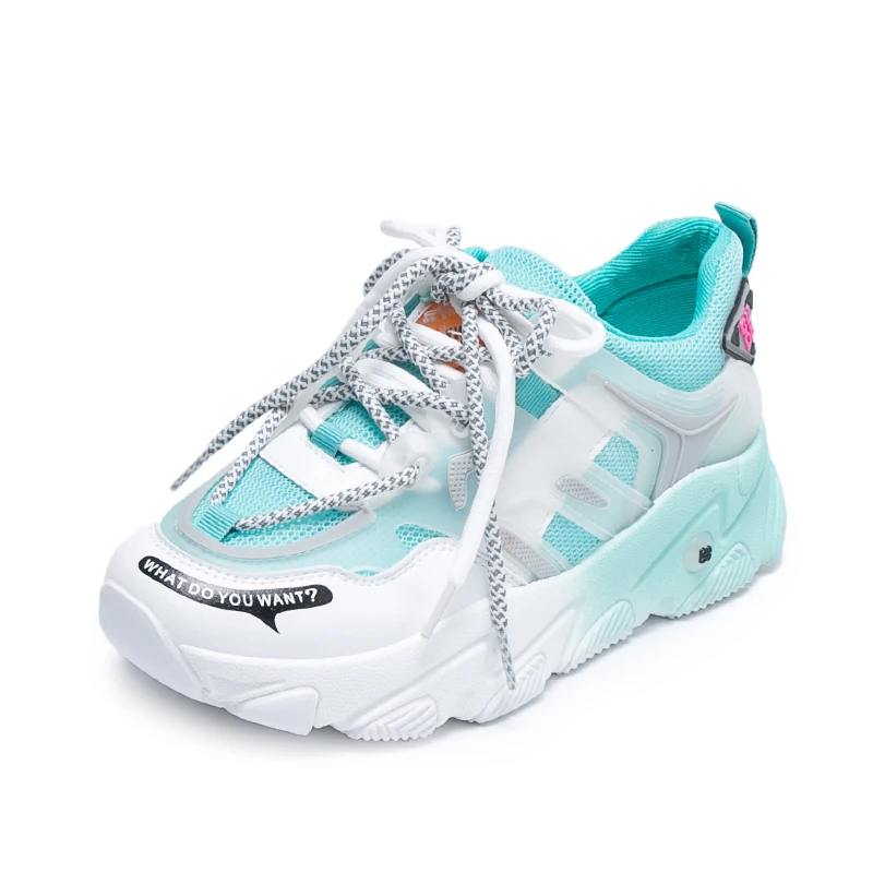 Кроссовки женские массивные сетчатые на шнуровке высотой 5 см Вулканизированная