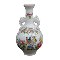 chinese old porcelain pastel flower and bird picture binaural vase
