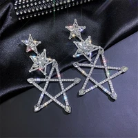 fyuan three pentagram crystal drop earrings for women bijoux shiny rhinestone dangle earrings statement jewelry gifts