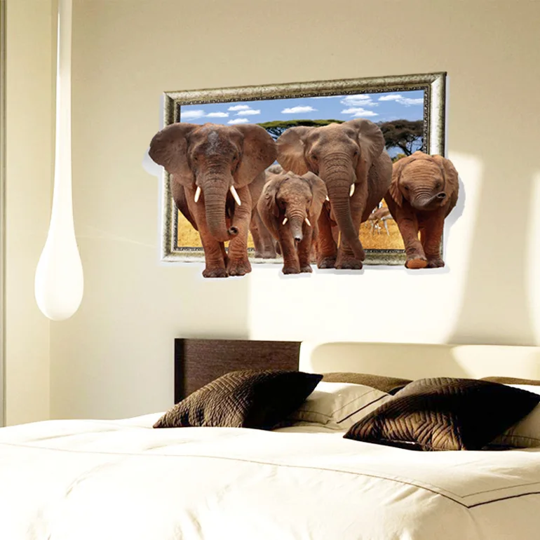 

Fashionable home sofa background wall sticker waterproof 3D elephant Wall Sticker