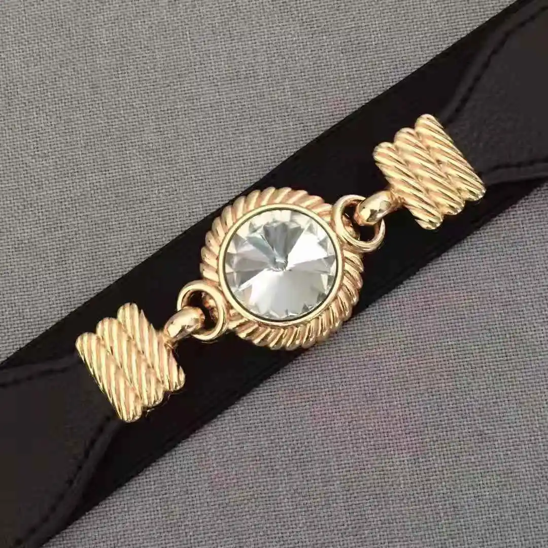 

Triangle pair buckled tight waist seal elastic adjustable dress accessory belt women's jeans belt