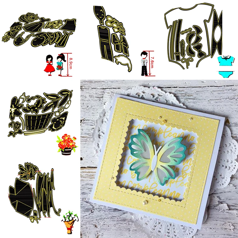 

Metal Cutting Dies Little Girl Boy Baby Clothes Hair Accessories Die Cut Flower Bouquet Potted Plants Dies DIY Craft 2021 New