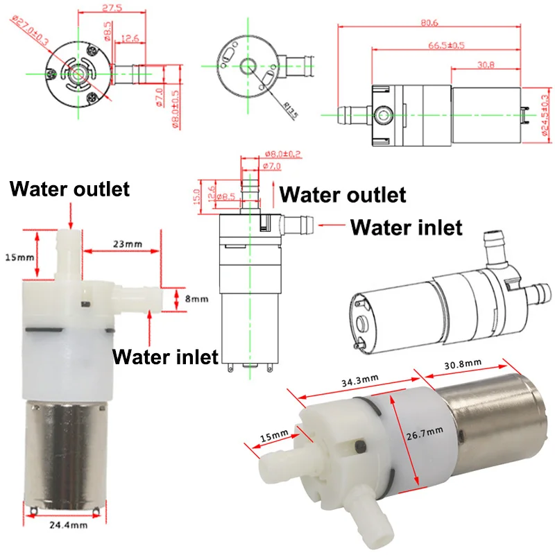 12В небольшой водяной насос с двигателем постоянного тока низкий уровень шума