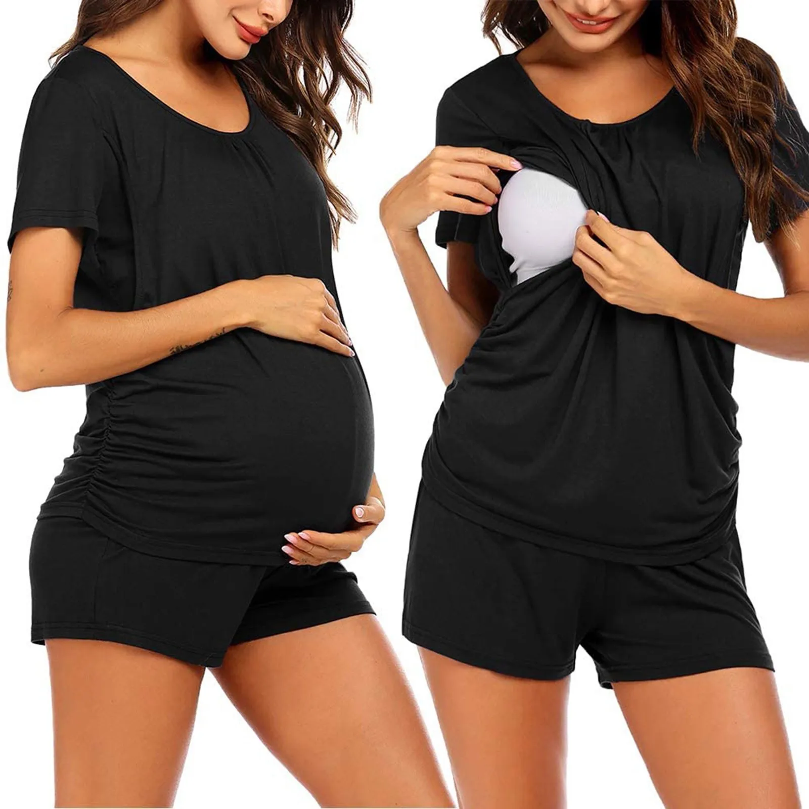 

NEW Women Maternity Pajamas Set Women Maternity Sleepwear Nursing Clothes Short Sleeve Baby Top T-shirt+Shorts Nightwear Pajamas