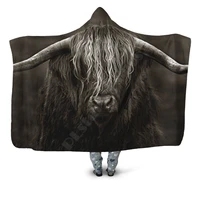 cow has long horns 3d printed hooded blanket adult kids sherpa fleece blanket cuddle offices in cold weather gorgeous