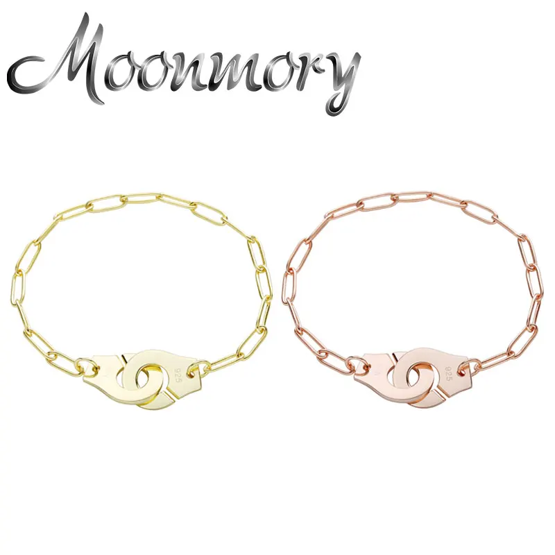 Moonmory 925 Sterling Silver Simple Handcuff Link Bracelet For Women Gift 2020 Hot Punk Lock Chain Bracelets Jewelry | Украшения и
