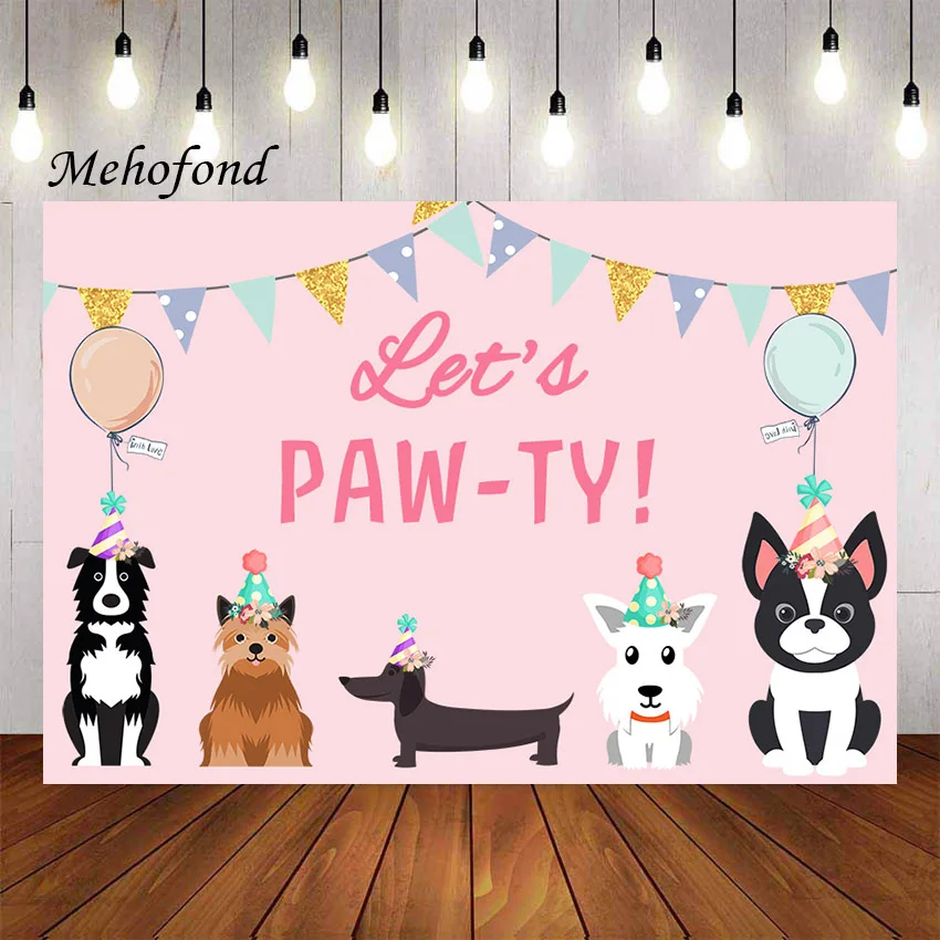 

Фон для фотосъемки Mehofond щенок собака Let's Paw-ty собачки; Домашние питомцы розовые девушки на день рождения Портрет фон фото студия реквизит