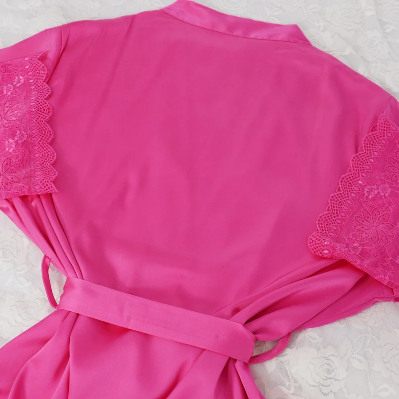 hot pink no writing Сексуальное Женское ночное белье с кружевными рукавами, пеньюар, свадебное кимоно, шифон, шелк, женские халаты, халаты для невесты, персонализированное имя - Цвет: hot pink no writing