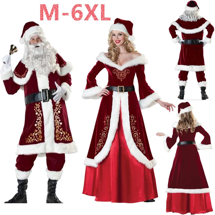 

M-6XL Christmas Santa Claus Costume Cosplay Santa Claus Clothes Fancy Dress In Christmas Men 7pcs/lot Costume Suit For Adults