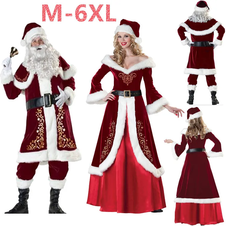 M 6XL Рождество Санта Клаус костюмы для костюмированной вечеринки одежда