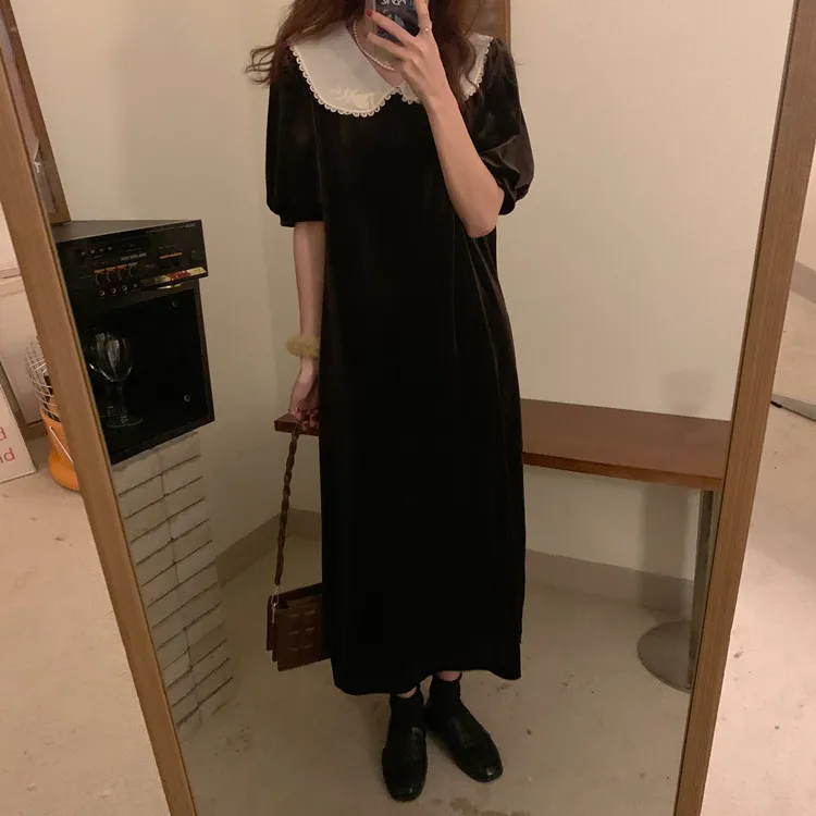 Корейский стиль Instagram ретро супер красивый подходящий цвет кукольный воротник