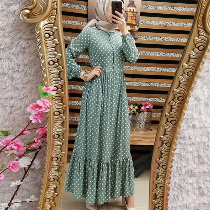 Турция абайя для женщин мусульманская одежда женская кафтан в горошек хиджаб