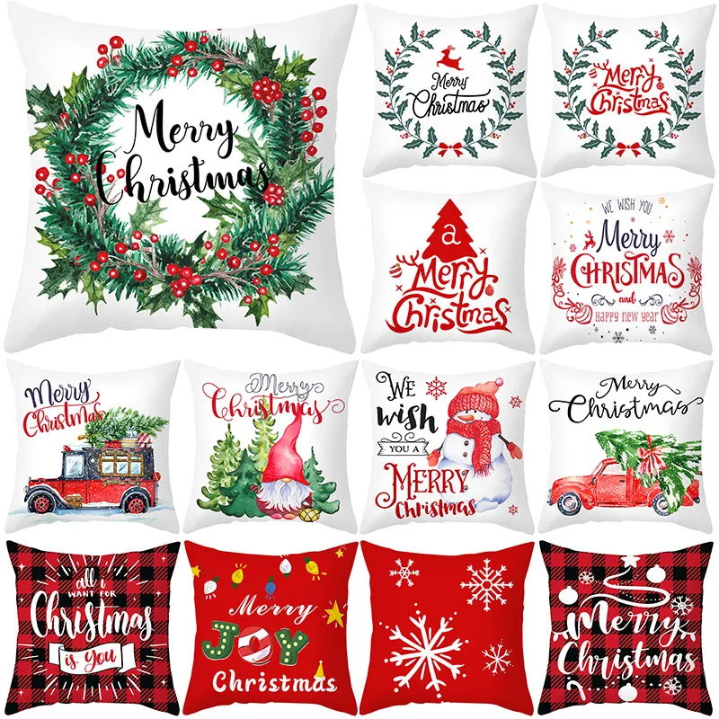 

Christmas Pillowcovers Letters Wreath Cushion Cover 45X45cm Snowman Tree Decorative Pillowcase Sofa Cushions New Year Home Decor