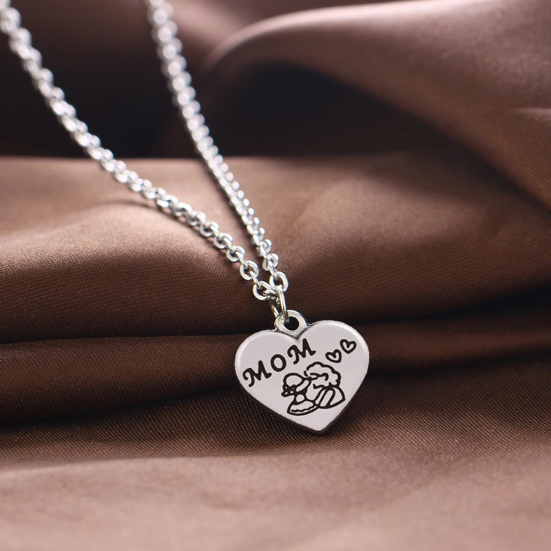12PC Family Necklace Love Heart Pendant Chain Mom With Kid Mommy Women Mum Mother's Day Birthday Xmas Party Gifts Charm Jewelry |
