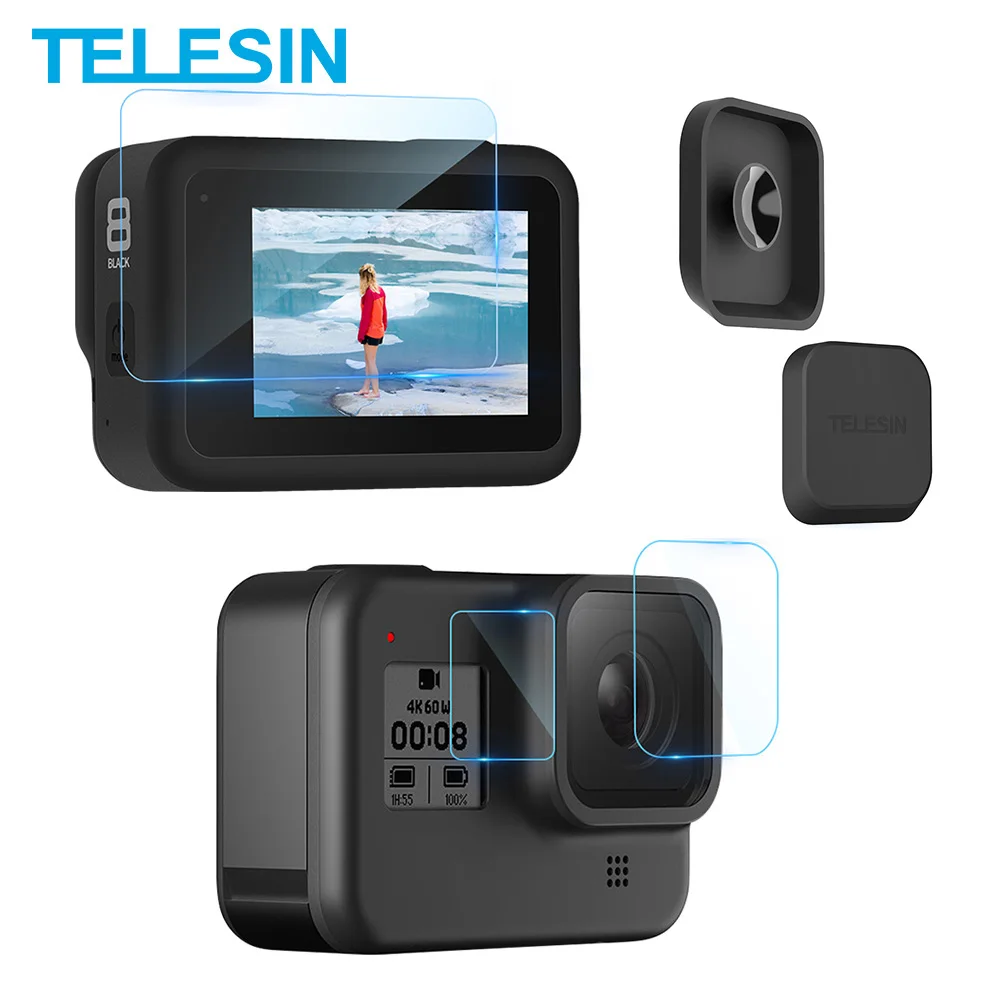 

TELESIN 6Pcs Lens Screen Tempered Glass HD Protector Film Lens Cap Cover for GoPro Hero 5 6 7 8 Black Camera Accessories